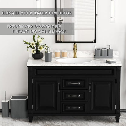 Bathroom Accessories Set - Gorgeous Grey Bathroom Set, 10PC Bathroom Accessory Set, Gray Bathroom Accessories Set, Trash Can, Qtip Holder Dispenser & Soap Dispenser