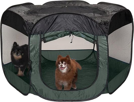 Furhaven Portable Dog Playpen Cat Tent, Pet playground,Kennel foldable indoor outdoor zippered puppy crate - Hunter Green, Extra Large