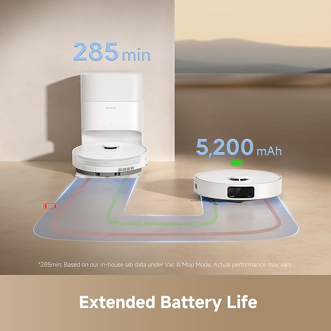 DREAME D20 Plus Robot Vacuum and Mop, 13,000Pa Suction, Self-Emptying with 5L Dust Bag, DuoBrush for Pet Hair, LDS Mapping, App & Voice Control, 5200mAh Battery, Ideal for Hard Floors & Carpets