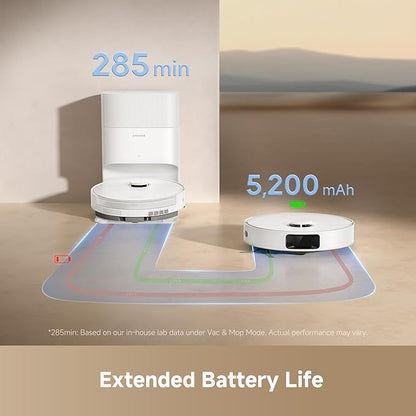 DREAME D20 Plus Robot Vacuum and Mop, 13,000Pa Suction, Self-Emptying with 5L Dust Bag, DuoBrush for Pet Hair, LDS Mapping, App & Voice Control, 5200mAh Battery, Ideal for Hard Floors & Carpets