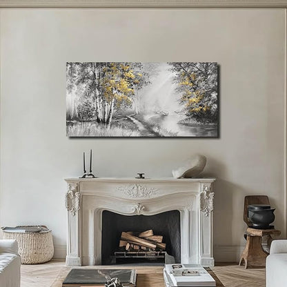 SOUGUAN Misty Forest Wall Art/Living Room Wall Decorations/Black Art 24 x 48 Inch/Plant Oil Painting for Bedroom Kitchen Office Home Decor