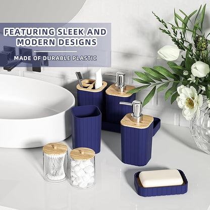 Bathroom Set - 25PC Blue Bathroom Set with Shower Curtain and Rugs, Bathroom Accessories Set, Blue Shower Curtain Set with Bathroom Trash Can