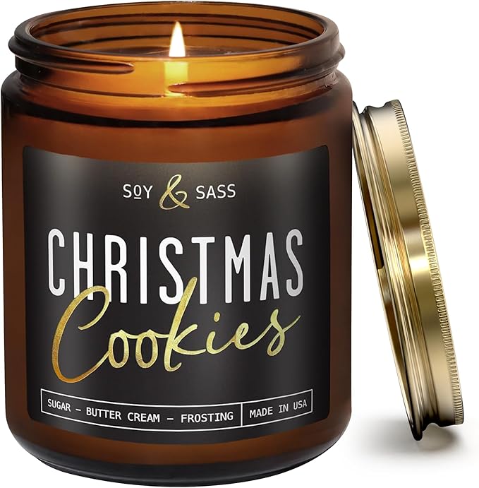 Christmas Cookie Candle, Cookie Candle – ‘Christmas Cookies’ Soy Candles, w/Sugar, Butter & Vanilla - Infused with Essential Oils I Christmas Candles I 9oz, 50Hr, Made in USA