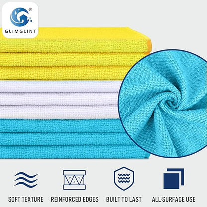 GLIMGLINT Microfiber Cleaning Cloth, 150 Pack Cleaning Rags, Cleaning Towels with 3 Color Assorted, 14"X12"