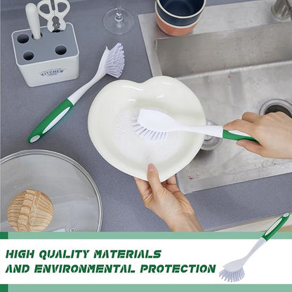 Hsei 30 Pcs Kitchen Scrub Dish Brush Bulk with 11 Inch Handle Cleaning Dish Scrubber with Stiff Bristles Washing Scrub Brushes for Housekeeping for Pots and Pans, Kitchen Sink (Green)