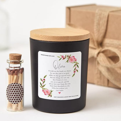 Friendship Gift for Best Friend | Personalized Soy Wax Candle with Gift Box, Cozy Scent & Heartfelt Message-White/Christmas Spice