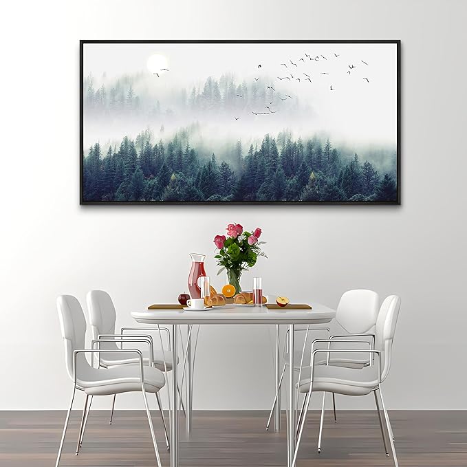 Wapluam Large Canvas Prints Wall Art For Living Room Black Framed Wall Decor For Bedroom Fashion Office Wall Painting Mountain Forest Trees Landscape Pictures Home Decorations Mural Artwork 30x60