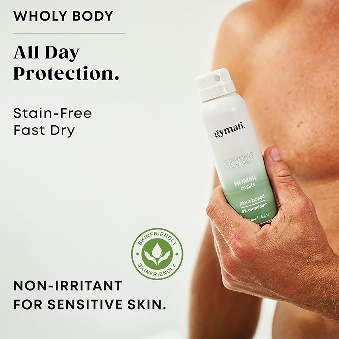 Gymati - Fitness Deodorant Spray - Men & Women - Aluminum-Free - All Day Protection - Built For Sweat - Air-Powered - Vegan & Plant-Based - Made in USA - Unisex+Homme+Femme -3.4oz Travel Size -3 Pack