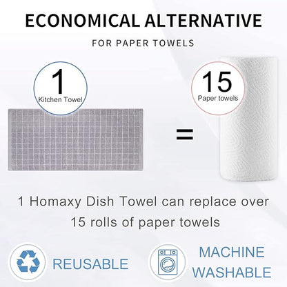 Homaxy 100% Cotton Terry Kitchen Towels(Mixed Color, 13 x 28 Inches), Checkered Designed, Soft and Super Absorbent Dish Towels, 4 Pack
