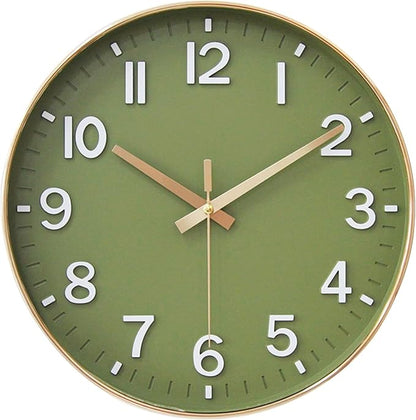 HZDHCLH Wall Clocks Battery Operated,Wall Clock Green Gold,10 inch Wall Clock Silent Non Ticking Modern 3D Numbers for Kitchen Bedroom Living Room Office Classroom Decor