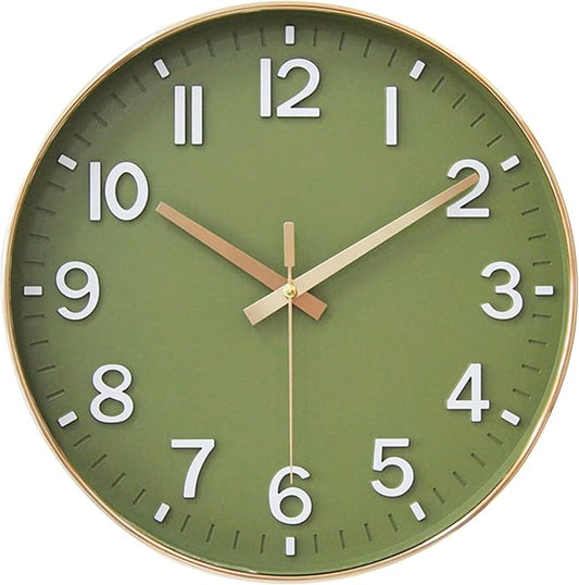 HZDHCLH Wall Clocks Battery Operated,Wall Clock Green Gold,10 inch Wall Clock Silent Non Ticking Modern 3D Numbers for Kitchen Bedroom Living Room Office Classroom Decor