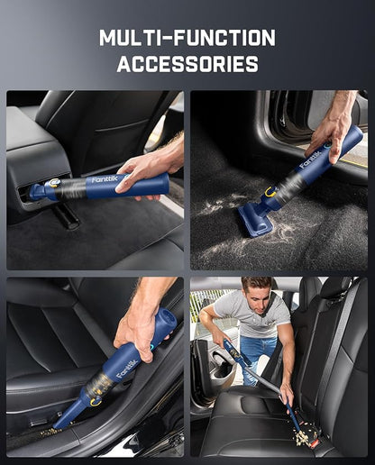Fanttik Slim V8 APEX Car Vacuum, 4-in-1 Portable Mini Cordless Vacuum with 19000pa Suction Power, Type-C Charge, 2 Suction Modes, Handheld Vacuum for Small Jobs, Car, Office Desk, Keyboards (Blue)