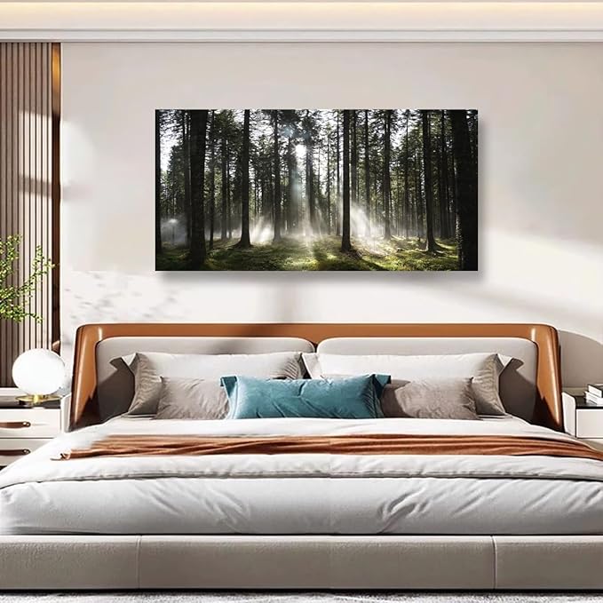 Sunlight Forest Pictures Canvas Wall Art for Living room Office Bedroom Wall Decor,Forest Wall Art Print Paintings Modern Darkly Green Nature Landscape Artwork Waterproof Ready to Hang-24x48 inch