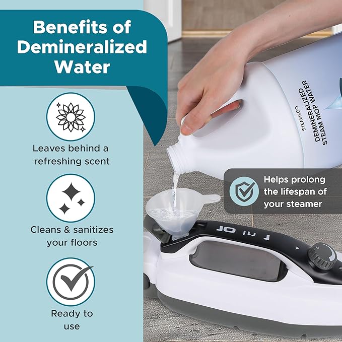Steam & Go Demineralized Water Cleaning Solution for Floor & Multi-Surface Steam Cleaners - Compatible for All Steam Mops - Unscented, 128 oz