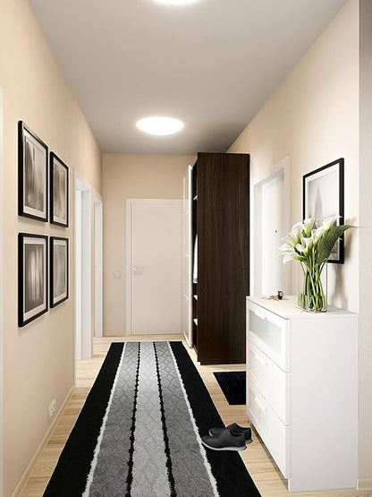 Custom Cut Hallway Runner Rug, Slip Resistant, 31 Inch Wide X Your Choice of Length, Damask Black, 31 Inch X 9 feet