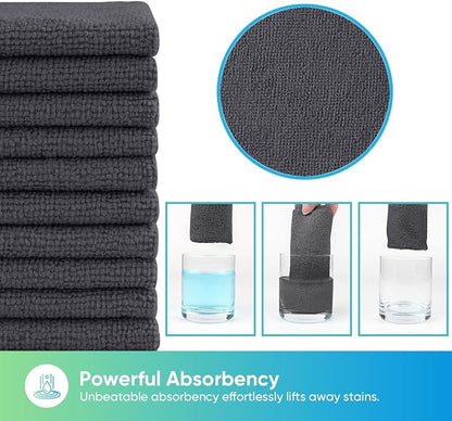 HOMEXCEL Grey Microfiber Cleaning Cloths 10 Pack, Highly Absorbent, Lint & Scratch-Free Cleaning Rags for House Kitchen, Blue Microfiber Towels for Car 11.5 x 11.5 inch