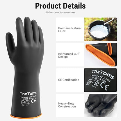 ThxToms Chemical Resistant Gloves,Long Heavy Duty Gloves,Puncture Resistant, Resist Acid,Oil,Alkali, Waterproof for Industrial Cleaning,Gardening 18", 1 Pair