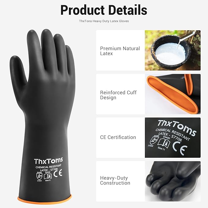 ThxToms Chemical Resistant Gloves,Long Heavy Duty Gloves,Puncture Resistant, Resist Acid,Oil,Alkali, Waterproof for Industrial Cleaning,Gardening,22", 1 Pair