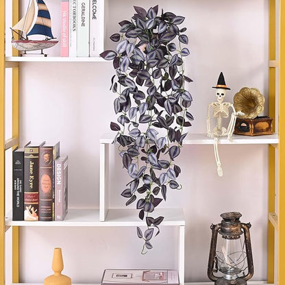 BLEUM CADE Fake Hanging Plants, 4pcs Artificial Hanging Plant, Faux Deep Purple Vines Hanging Plant for Wall Home Living Room Indoor Outdoor Halloween Decor (No Baskets)