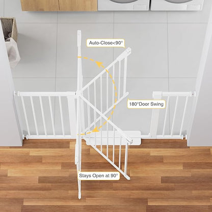 Cumbor 2 Pack 29.7-54.2" Baby Gate for Stairs, Mom's Choice Awards Winner-Auto Close Dog Gate for Doorways, Easy Install Pressure Mounted Pet Gate Indoor, Wide Safety Gate for Dog, White