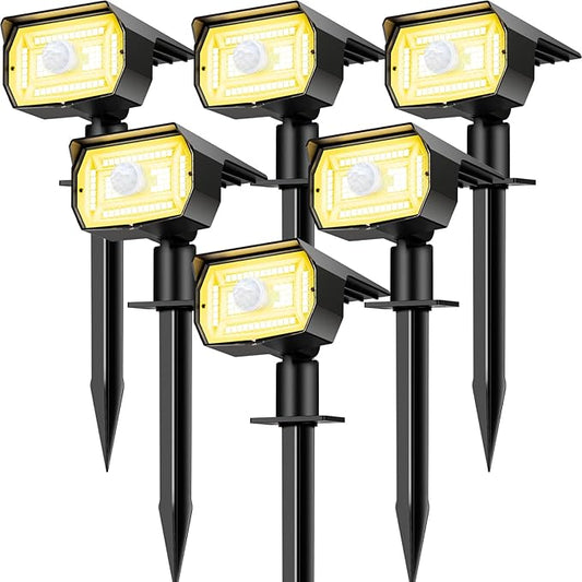 nipify 6 Pack Solar Lights Outdoor Waterproof, Motion Sensor Spot Lights 3 Modes Solar Powered Spotlights 2-in-1 Auto On/Off Landscape Lighting for Outside Yard Wall Garden, Warm White