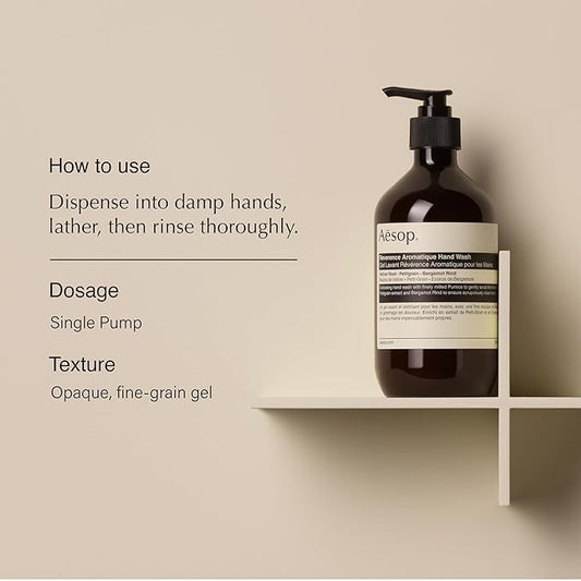 Aesop Reverence Aromatique Hand Wash | Woody, Earthy, Smoky | Gentle Exfoliating Cleanser For Renewed Skin | 500mL / 16.9 oz