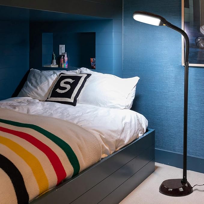 Brightech Litespan - Bright LED Floor Reading Lamp for Over Chair Crafts and Reading, Estheticians' Light for Lash Extensions, Adjustable Standing Lamp for Living Room, Bedroom, Office - Havana Brown