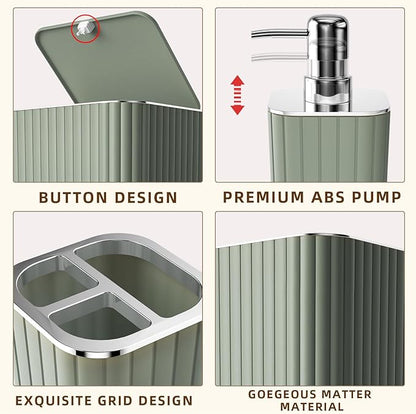 Bathroom Accessories Set - 25PC Sage Bathroom Set, Bathroom Set with Shower Curtain and Rugs, Sage Green Shower Curtain Set, Bathroom Accessory Set, Trash Can & Soap Dispenser