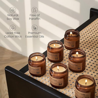 M&SENSE 6 Pack Christmas Candle Gift Set, Aromatherapy Candle Gift for Men and Women, Soy Wax Candles Home Scented, Long Lasting Amber Jar Xmas Candles for Christmas, Thanksgiving, Holiday