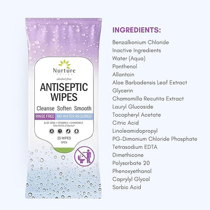 Nurture XL Antibacterial Body & Hand Wipes | Alcohol-Free Antiseptic Wet Sanitizer Towelettes for Germ Removal, Disinfecting Skin, Sanitizing Hands |Cleaning Cloths | Adults & Baby | Thick & Strong