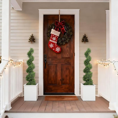 THE BLOOM TIMES 4ft Artificial Topiary Trees Set of 2, 48 inch Faux Cedar Cypress Spiral Topiary Trees Outdoor - Fake Plants for Garden Front Porch Indoor Outside Planter Christmas Decor 4 Foot