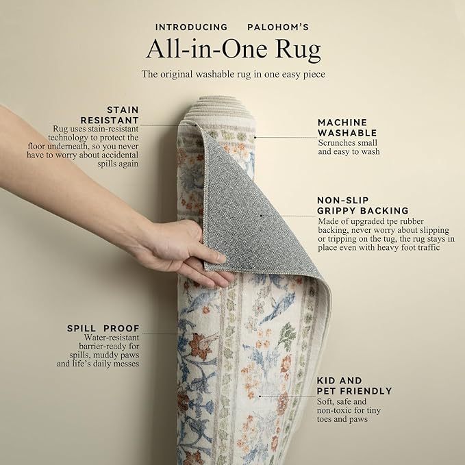 9x12 Area Rugs for Living Room: Washable Bedroom Rug Vintage Area Rug Stain Resistant Non Slip Low Pile Lightweight Soft Carpets for Dining Room Kitchen Nursery Kids Room Farmhouse