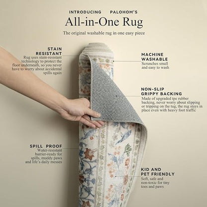 8x10 Area Rugs for Living Room: Washable Bedroom Rug Vintage Area Rug Stain Resistant Non Slip Low Pile Lightweight Soft Carpets Rug for Dining Room Kitchen Nursery Kids Room Farmhouse Indoor