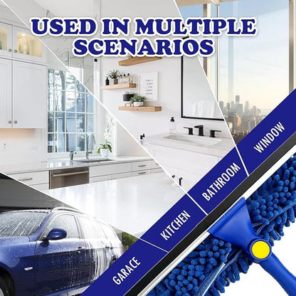 Window Squeegee Cleaner Tool Set,3-in-1 Window Cleaning Kit with 94" Long Extension Pole,Rotatable Bendable Window Washing Kit with 2 Blade 2 Scrubber for Home Car Glass Window Cleaning (11Pcs,Blue)