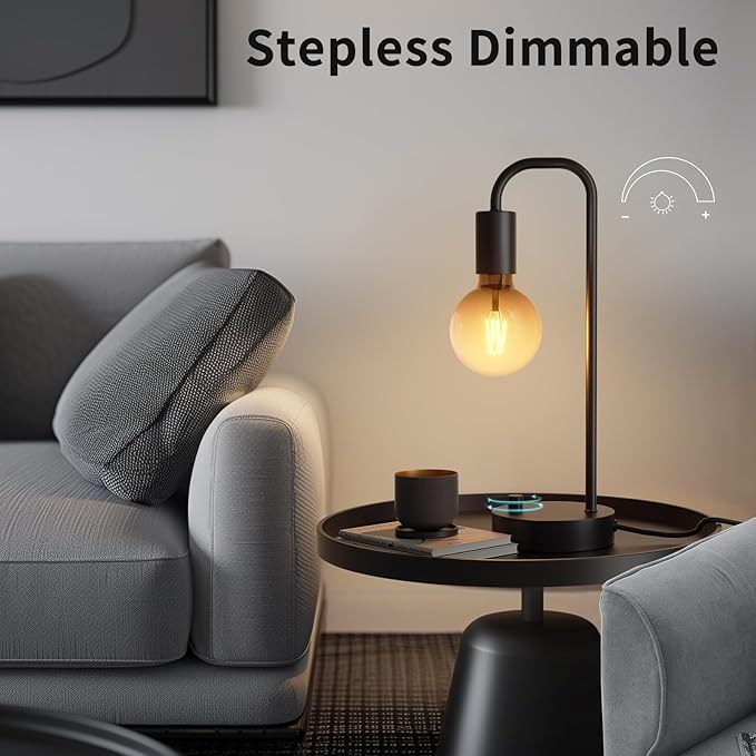 ONEWISH Industrial Lamp Set 3 Piece-1 Floor Lamp and 2 Dimmable Table Lamp- 3 Pack Modern Matching Floor and Table Lamp with Gradient Black Globe Bulb for Living Room,Bedroom(Bulb Included)