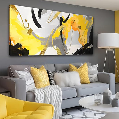 weiyiart Wall Art Yellow Abstract Wall Art Prints Framed Ready to Hang Canvas Wall Art Modern Fantasy Paintings Artwork Large Size for Living Room Bedroom Office Decoration 20"x40"inches