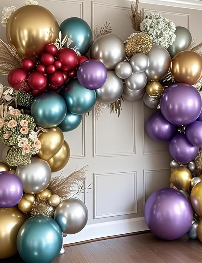 Chrome Metallic Balloons 66 Pack, 12 Inch Shiny Latex Helium Party Balloons Garland Kit with Assorted Colors for Birthdays Weddings Baby Showers Graduation Arch Decorations