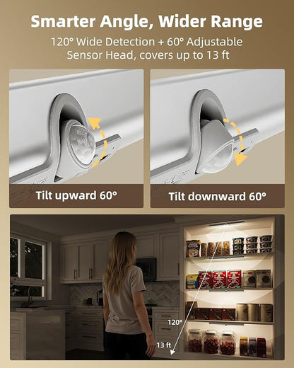EZVALO 3 Pack Motion Sensor Closet Light with Eye-Protection Design, 1800mAh Rechargeable Under Cabinet Lighting, 3 Color Temps Night Light for Pantry, Closet