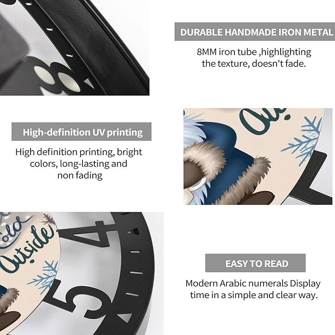 Wall Clock 10 Inch Silent Non-Ticking Modern Clocks Battery Operated - Analog Small Classic for Office, Home, Living Room,Bathroom, Kitchen, Bedroom, School,Snowman Clock