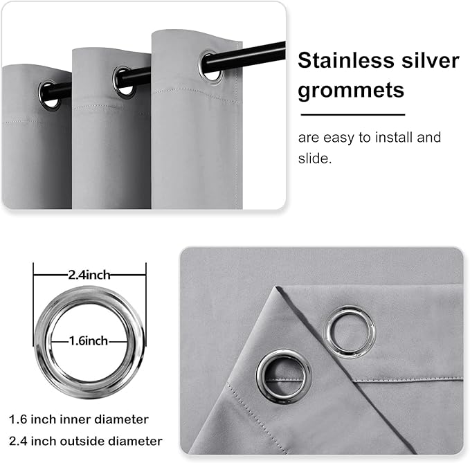DWCN Thermal Black Out Curtains 84 Inch Length 2 Panels Set, Room Darkening Curtain Drapes for Bedroom Living Room - W38 x L84 Inches Long, Silver Grey