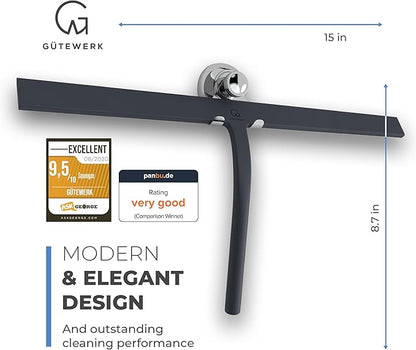 GÜTEWERK Shower Squeegee for Glass Doors, Silicone Window Squeegee, Bathroom and Glass Cleaning - Black - 15 Inch