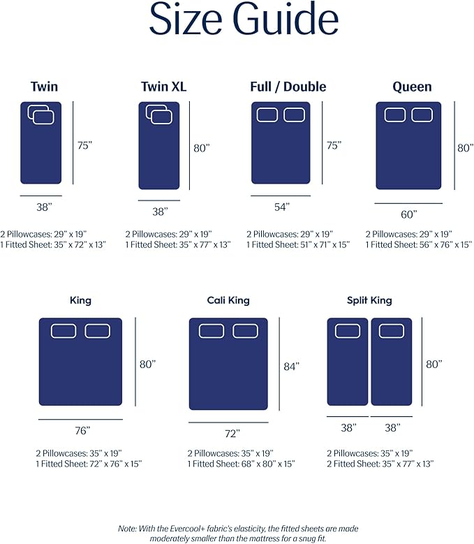 REST® Evercool®+ Starter Sheet Set, Twin Size, Blue, Breathable Bed Sheet for Hot Sleeper and Night Sweats, with Pillowcases, Ionic+ Self-Cleaning Silver Yarn for Sensitive Skin, 3PCS No Flat Sheet