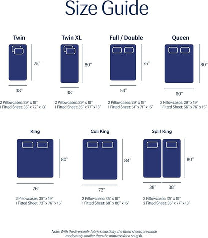 REST® Evercool®+ Starter Sheet Set, King, Blue, Breathable Bed Sheets for Hot Sleeper and Night Sweats, with Pillowcases, with Ionic+ Self-Cleaning Silver Yarn for Sensitive Skin, 3PCS No Flat Sheet