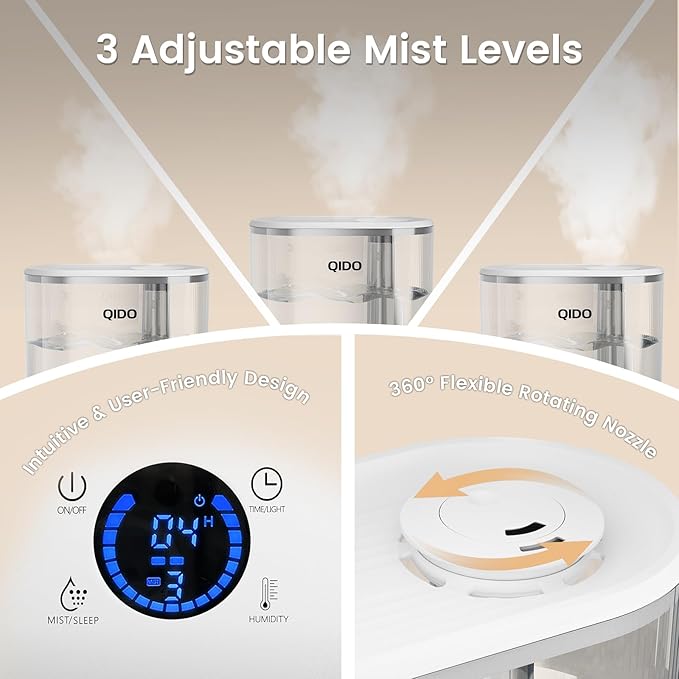 GTPLAYER Smart Humidifiers for Bedroom, 5L Top Fill Supersized Humidifier Essential Oil Diffuser for Baby & Plants, 3 adjustable Mist with 28dB Quiet, Touch/APP/7-color Nightlight, 36H Runtime, White