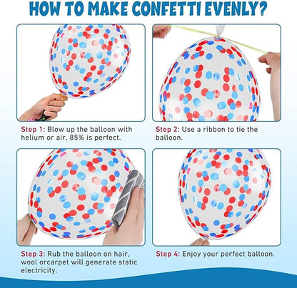 FunHot Red and Blue Balloons, 60 Pcs Red Black Blue Balloons, 12 Inch Metallic Silver Latex Balloon Helium Blue Confetti Balloon for Graduation Baby Shower Boys Kids Birthday Party Decorations