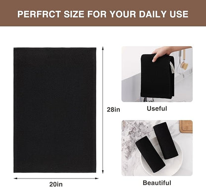 Homaxy 100% Cotton Waffle Weave Kitchen Dish Towels, Ultra Soft Absorbent Quick Drying Cleaning Towel, 20x28 Inches, 12-Pack, Black