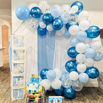 Metallic Blue Silver Balloon, 60 Pcs 12 Inches Chrome Blue White Balloon with Silver Balloons Glitter Confetti Balloons for Boys Baby Shower, Birthday, Baptism,Wedding Decorations