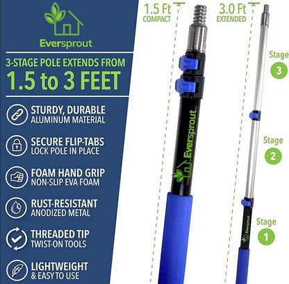 EVERSPROUT 1.5-to-3 Foot Swivel Squeegee and Microfiber Window Scrubber (8-10 Ft Standing Reach) | 2-in-1 Window & Glass Cleaning Combo | Lightweight, Aluminum Extension Pole | Includes 10-inch Blades
