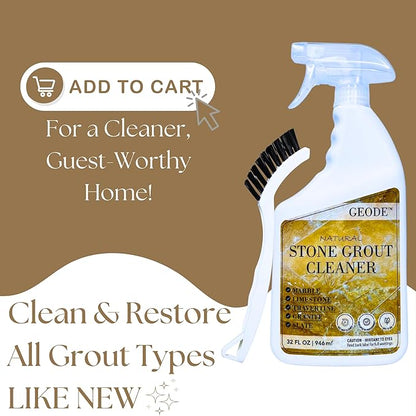 GEODE Natural Stone Grout Cleaner & Brush for tile floors - non-damaging, safe for Marble, Limestone, Travertine, Ceramic - Industrial Strength Tile, Stain Remover, Powerful Formula (32 oz)
