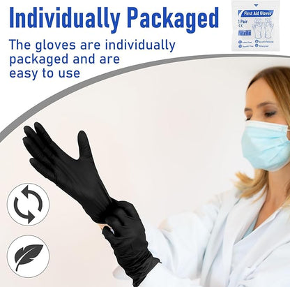 50 Pairs Disposable Emergency Glove Individually Packaged Travel Gloves Travel Trauma Essential Nitrile Glove (Black)